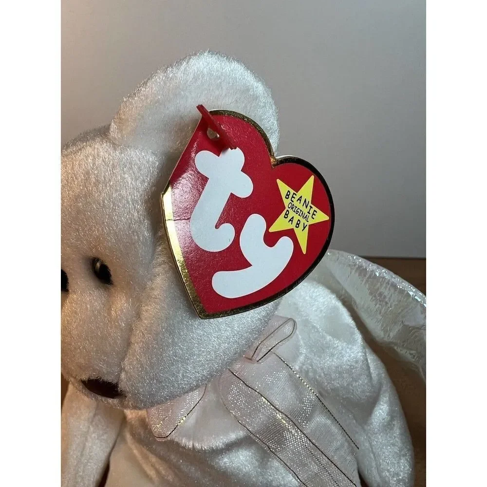 Retired Ty Beanie Babies Halo the Angel Bear Toy With Brown Nose, 1998
